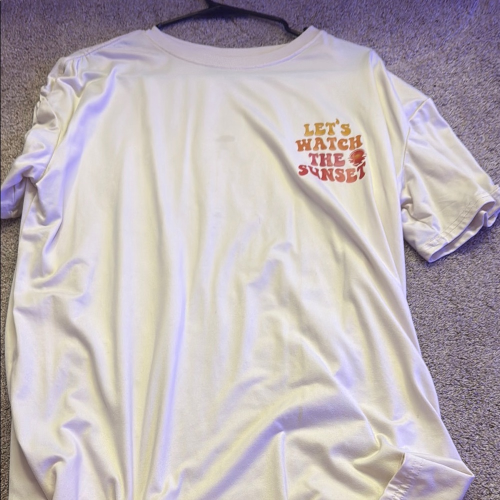 White T-Shirt with Sunset Graphic
